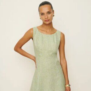 NWT Reformation Amorette Linen Dress Avocado Check